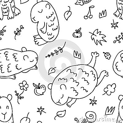 Doodle style monochrome seamless pattern with cheerful capybaras. Perfect animalistic print for tee, paper, textile and fabric. Vector Illustration