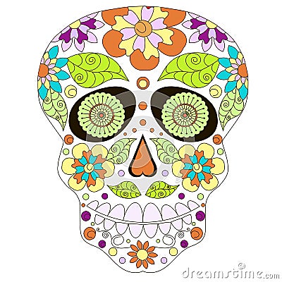Doodle stylized colorful skull, hand drawing Vector Illustration