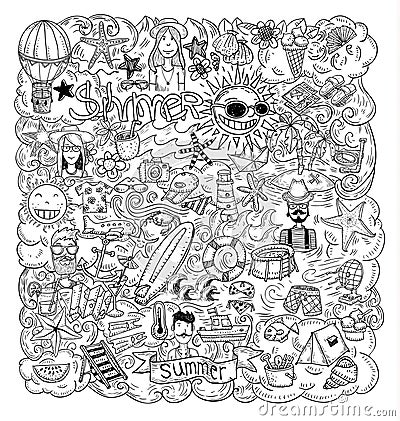 Doodle Summer vacation, vector illustration. Vector Illustration