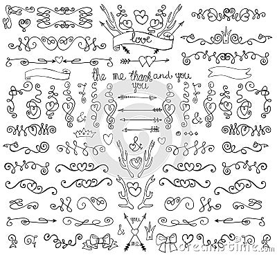 Doodle swirls,arrows,borders,decor element.Love Vector Illustration