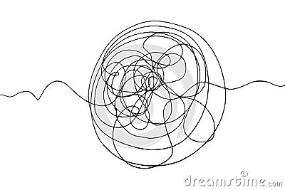 Doodle tangled ball. Sketch. Illustration. Hand drawn hatching and swirls. Wavy chaotic lines Vector Illustration