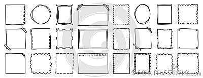 Doodle thin line frame geometric rectangle and square border set. abstract empty line shapes hand drawn style frames. Vector Illustration