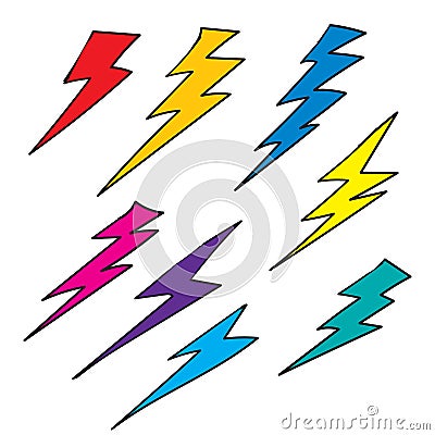 Doodle thunder collection illustration handdrawn colorful style vector Vector Illustration
