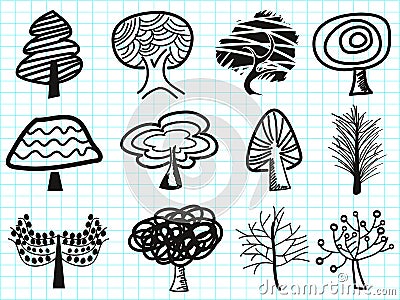 Doodle tree icons Vector Illustration