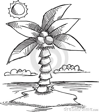 Doodle Tropical Island Vector Vector Illustration