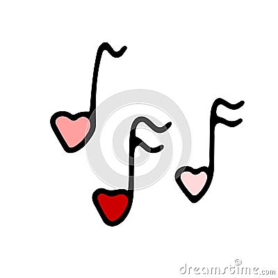 Doodle Valentines cute red and pink musical signs Vector Illustration