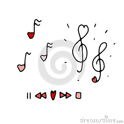 Doodle Valentines day musical signs Vector set Vector Illustration