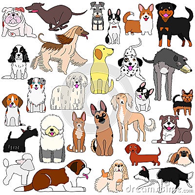 Doodle of various cute dogs Vector Illustration