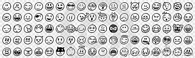 Black and White Doodle various emoji set Vector Illustration