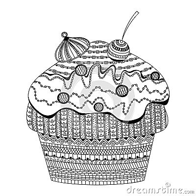 doodle vector of dessert cupcake coloring book for adults vector illustration. Anti-stress coloring for adult. Zentangle style Cartoon Illustration