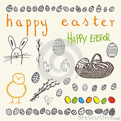 Doodle vector Easter set. Vector Illustration