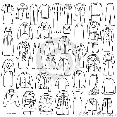 Doodle Vector Hand Drawn Womens Clothing Set Vector Illustration
