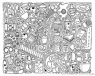 Doodle vector monochrome illustration. Modern art for coffee Vector Illustration