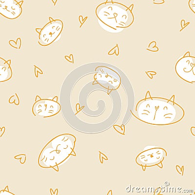 Doodle vector seamless pattern of cats with white muzzles. Vector Illustration