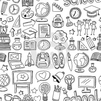 Doodle vector seamless pattern School and education Vector Illustration