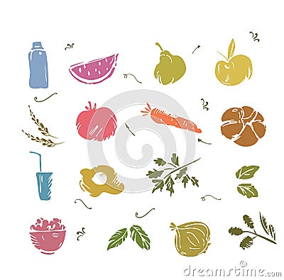 Doodle Vegetables and healthy food Vector Illustration