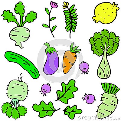 Doodle of vegetables set various Vector Illustration