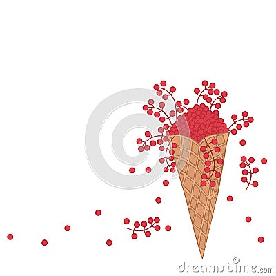 Doodle wafer cone with fruits and berry Stock Photo