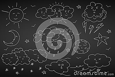 Doodle weather set. Hand drawn elements. Vector Illustration