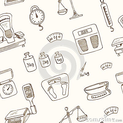 Doodle weighing machine seamless pattern vector Vector Illustration