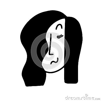 Doodle woman face solated on white background Vector Illustration