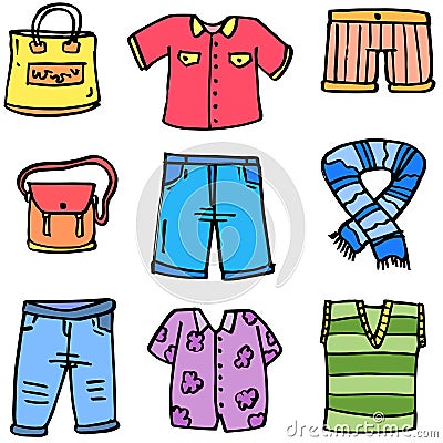 Doodle of women clothes set colorful Vector Illustration