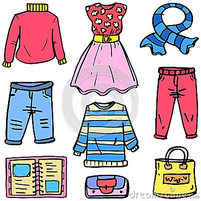 Doodle of women clothes style set Vector Illustration