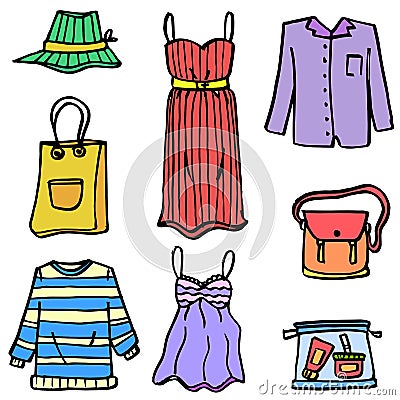 Doodle of women object clothes style Vector Illustration