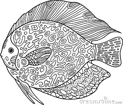 Doodle zentangle fish. Coloring page with animal for adults. Vector Illustration