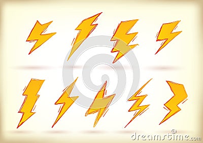 Doodled lightning bolts Vector Illustration