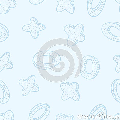 Doodled seamless vector pattern from crosses and rings. Endless vector background tic-tac-toe theme. Vector Illustration