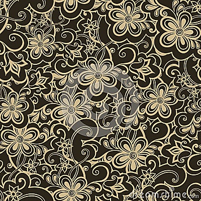 Doodled seamless vector pattern from flowers. Endless vector background nature theme. Hand drawn floral abstract Vector Illustration