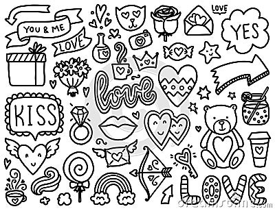 Doodles cute valentines elements Vector Illustration