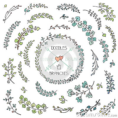 Doodles hand drawn branches set Vector Illustration