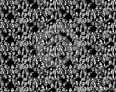 Doodles happy crowd people audience monochrome seamless pattern Vector Illustration