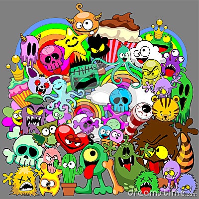 Doodles Monsters Saga Vector Illustration