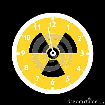 Doomsday clock with symbol of nuclear and atomic radiactivity Vector Illustration