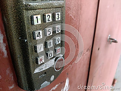 Door access control panel to lock and unlock door. Security system concept. Stock Photo