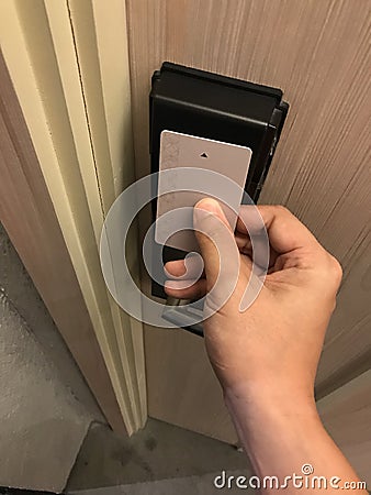 door access with human hand Stock Photo