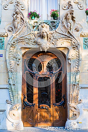 Door of an Art Nouveau building in Paris Editorial Stock Photo