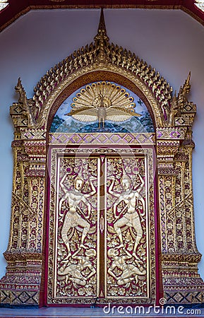 Door buddhist temple architecture Wat Phra Thad Doi Suthep Stock Photo