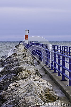 Door County pier and Lake Michigan Stock Photo