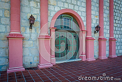 Door at the entrance to Old Mission Santa Barbara, in Santa Barb Stock Photo