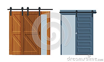 Door Facade in Vintage Style as Vertical Hinged Building Entry Vector Set Vector Illustration