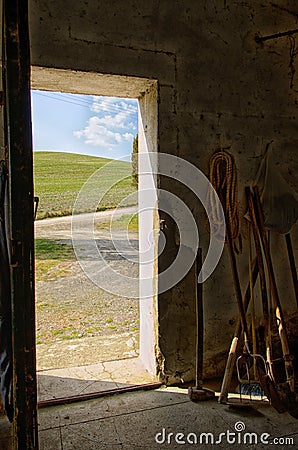 Door of farm open Stock Photo