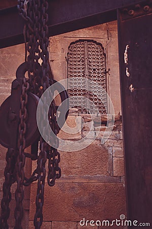 A door in the fort of Jaisalmer, india Stock Photo