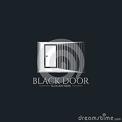 door gate logo for home entrance. minimal wood black house doorway or real estate business. architecture or urban city skyline. Vector Illustration