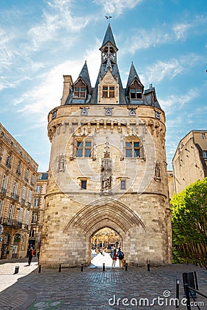 The door or gate Porte Cailhau is beautiful gothic architecture from the 15th century. It is both a defensive gate and Editorial Stock Photo