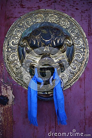 Door Handle in Erdene Zuu Khiid Monastery, in Kharkhorin, Mongolia Editorial Stock Photo