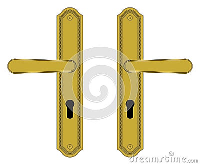 Door handle, gold, brass, true to scale, classic style, left and right, scalable, customizable. Architectural drawing Stock Photo
